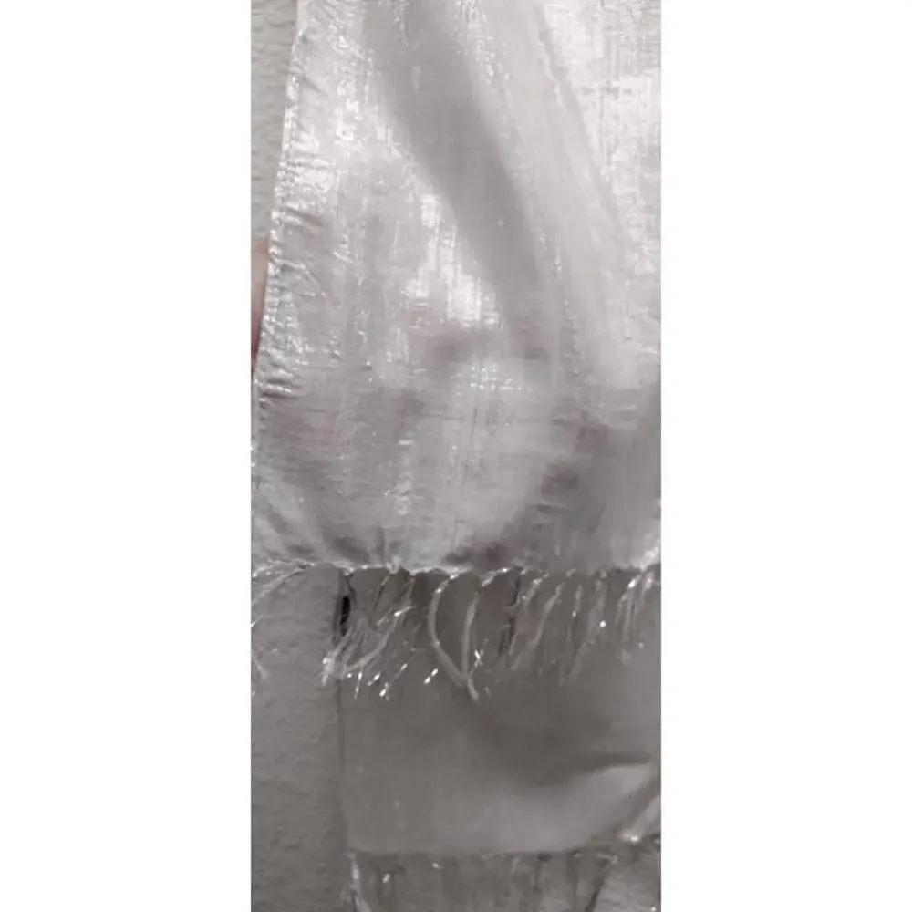 1970s Silver Metallic Long Scarf 70s GLAM UNISEX RAYON FRINGE SCARF DISCO ERA